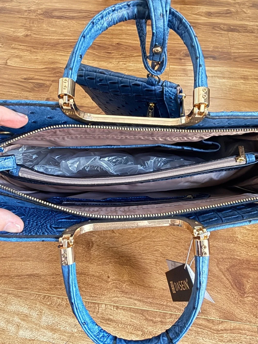 Dasein NWT Blue Ostrich Croc Embossed Satchel Handbag + Clutch